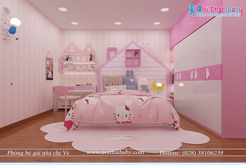 Mẫu phòng ngủ màu hồng hiện đại xinh xắn dành cho bé gái